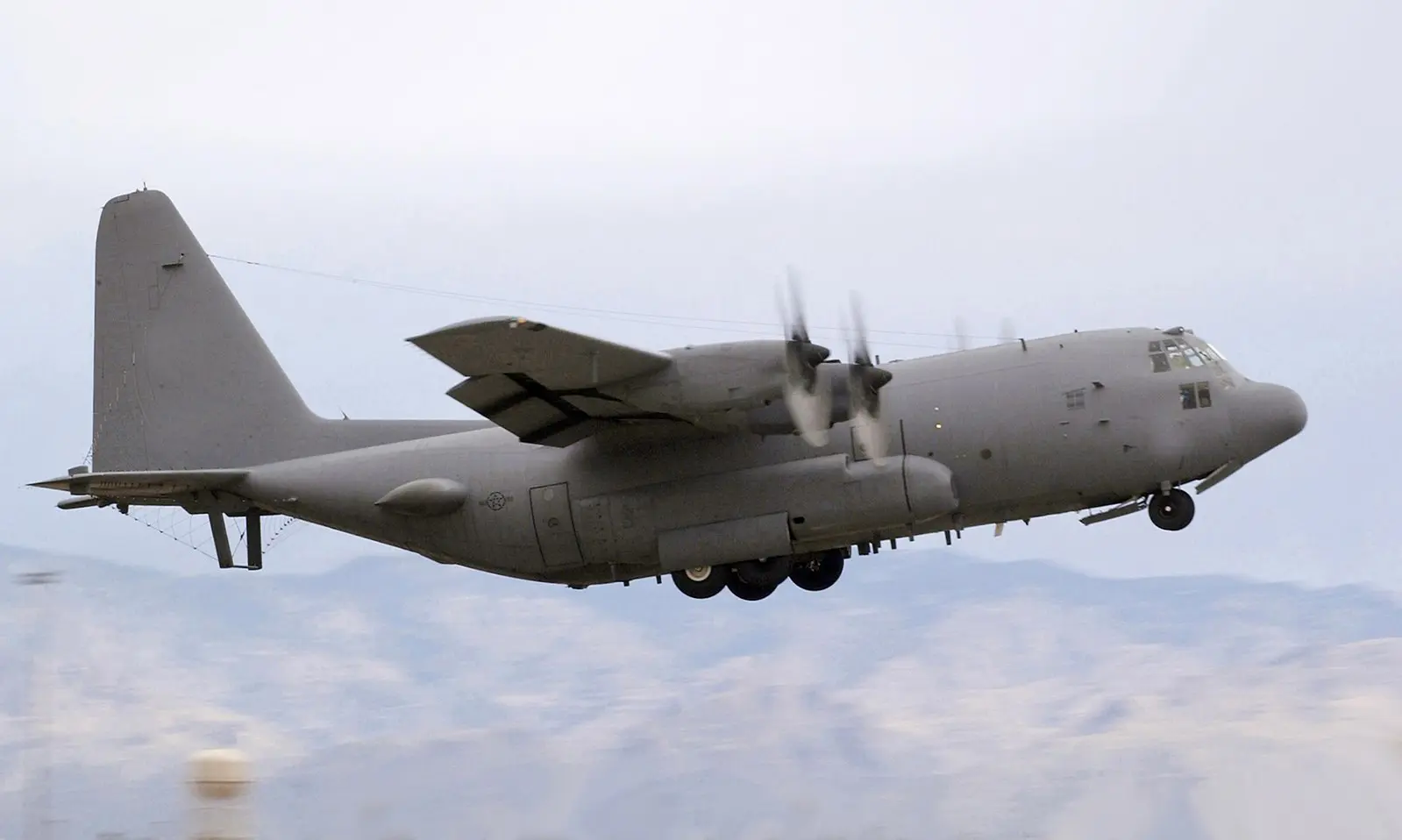 A large airplane flying through the sky.